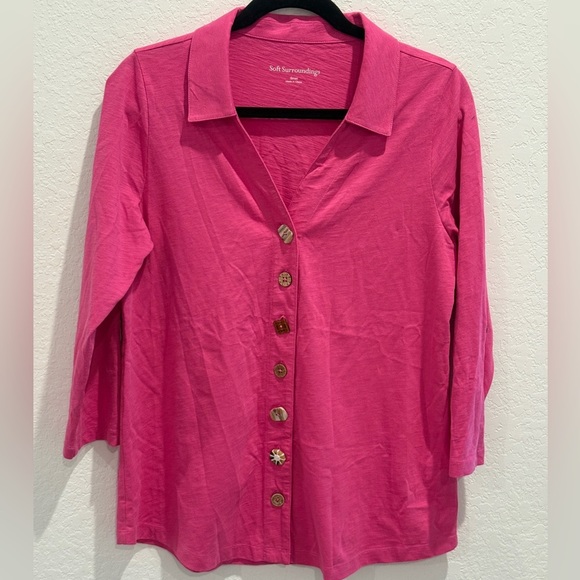 Soft Surroundings Fuchsia Button Down Shirt - Picture 2 of 10